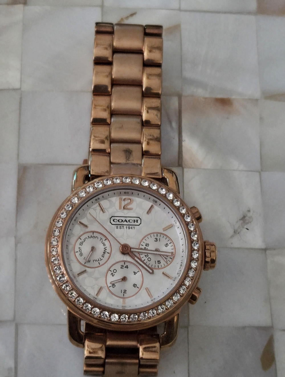 Coach Chelsea Rose Gold Chronograph Watch CA.75.7.34.0774S NWOT - Needs Battery - Picture 2 of 9